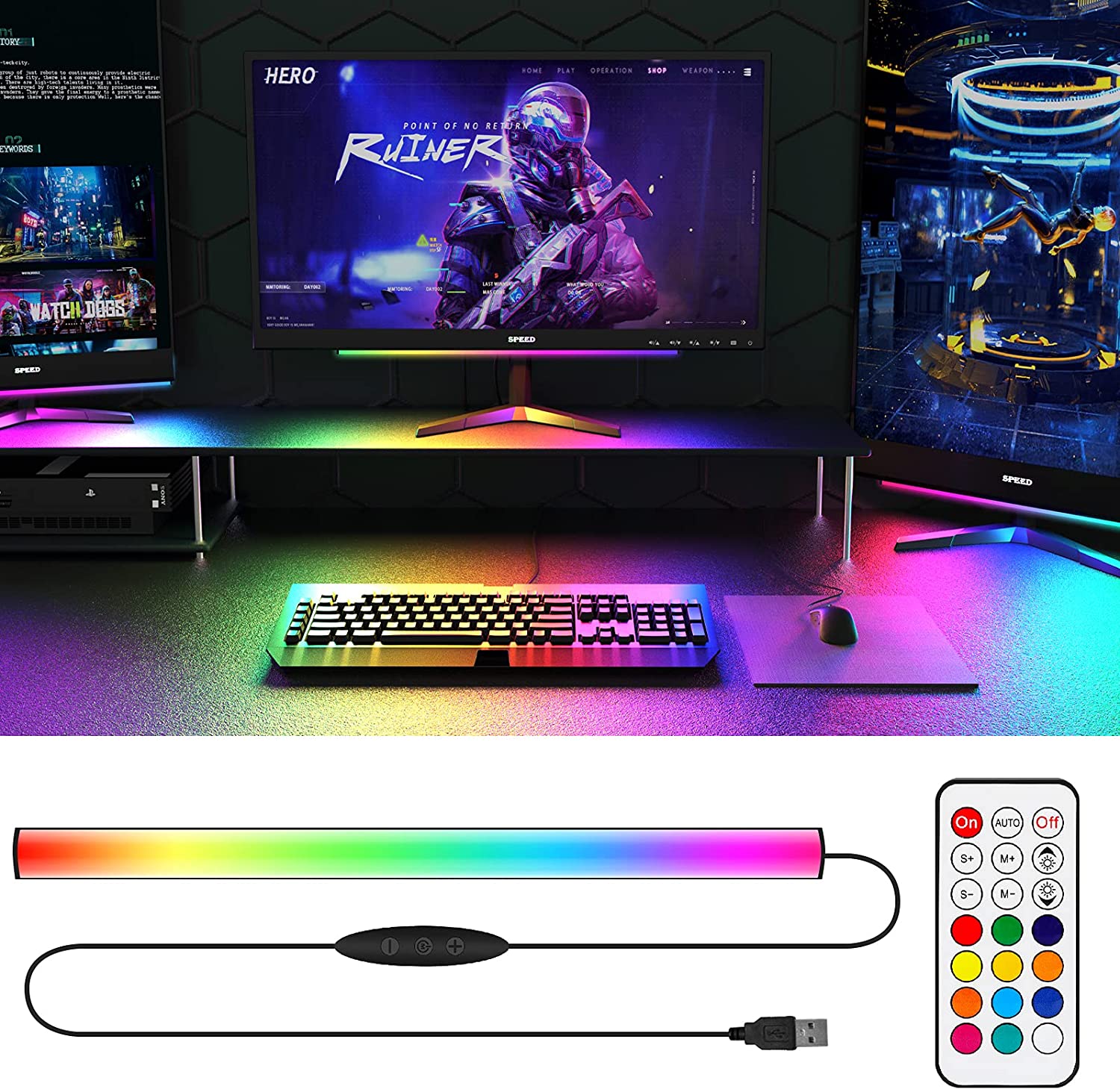 Setup Desk Monitor - Sob a barra de luz do